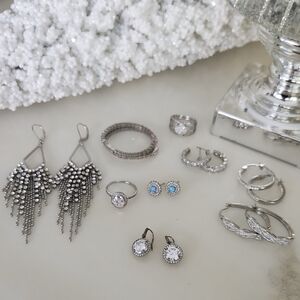 Bundle Of Jewelry. 2 .925 CZ Rings And 7 Pairs Of Earrings